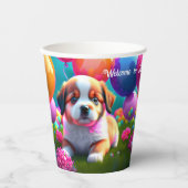 バルーン付き可愛い子犬 – 誕生日 紙コップ (正面)