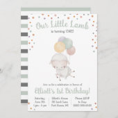 バルーン付き可愛い子羊バースデーパーティー 招待状 (正面/裏面)