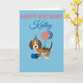 バルーン付き可愛い犬誕生日カード カード (黄色い花)