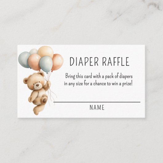 バルーン付き可愛い男の子クマおむつラッフル エンクロージャーカード (正面)