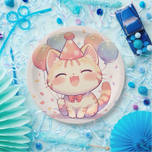 バルーン付き可愛い笑顔誕生日紙プラット ペーパープレート (パーティー)