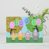 バルーン付き子猫バースデーパーティー招待 招待状 (スタンド正面)