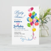 バルーン付き最初の誕生日招待状カラフル 招待状 (スタンド正面)