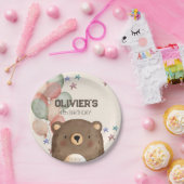 バルーン付き水色クマ誕生日紙プレート ペーパープレート (パーティー)