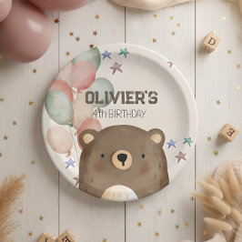 バルーン付き水色クマ誕生日紙プレート ペーパープレート