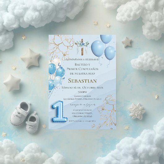 バルーン付き洗礼式と1歳の誕生日招待状 招待状