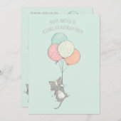 バルーン付き甘い灰色の猫バースデーパーティー 招待状 (正面/裏面)