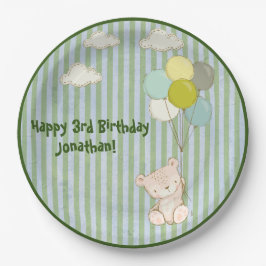 バルーン付き白いクマ緑素朴タイポグラフィ ペーパープレート