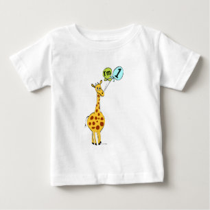 バルーン付き誕生日1回目のキリン ベビーTシャツ