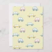 バルーン付き車の黄色のドライブバイベビーシャワー 招待状 (裏面)