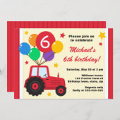 バルーン付き農用トラクタ子供の誕生日パーティー 招待状 (正面/裏面)