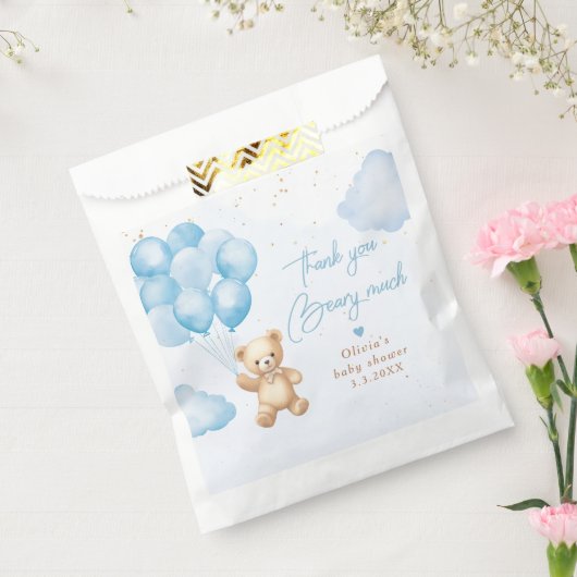 バルーン付き青いテディベアサンキューカード フェイバーバッグ (封をした状態)