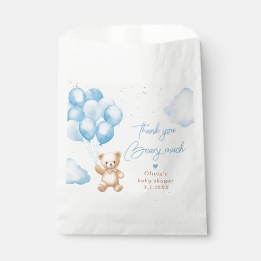 バルーン付き青いテディベアサンキューカード フェイバーバッグ (正面)