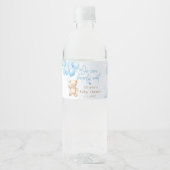 バルーン付き青いテディベア赤ちゃんシャワー ペットボトルラベル (正面)