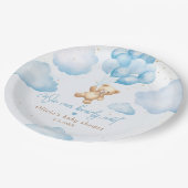 バルーン付き青いテディベア赤ちゃんシャワー ペーパープレート (アングル)