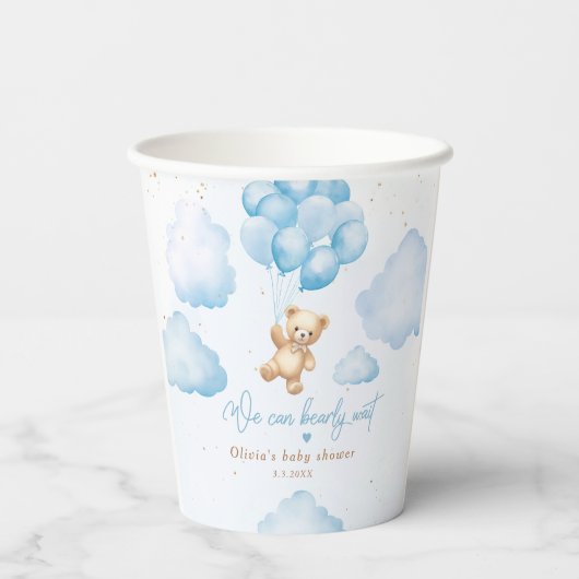 バルーン付き青いテディベア赤ちゃんシャワー 紙コップ (裏面)