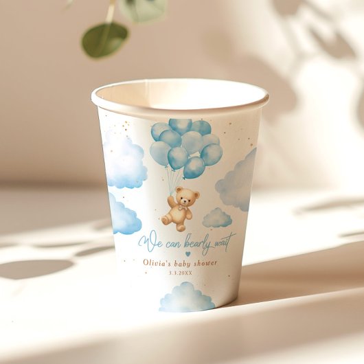 バルーン付き青いテディベア赤ちゃんシャワー 紙コップ