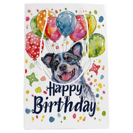 バルーン付き青いヒーラー ミディアムペーパーバッグ (正面)