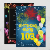 バルーン付き103rd誕生日パーティー招待状 招待状 (正面/裏面)