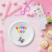 バルーン付き16誕生日カラフルめで ペーパープレート (パーティー)