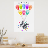 バルーン付き16誕生日カラフルポスター ポスター (キッチン)