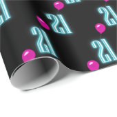 バルーン付き21歳の誕生日ネオン ラッピングペーパー (ロールコーナー)