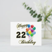 バルーン付き22誕生日おめでとう ポストカード (スタンド正面)