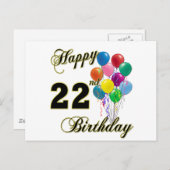 バルーン付き22誕生日おめでとう ポストカード (正面/裏面)
