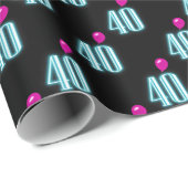 バルーン付き40歳の誕生日ネオン ラッピングペーパー (ロールコーナー)