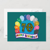 バルーン付き70誕生日おめでとう ポストカード (正面/裏面)
