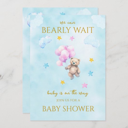 バルーン付カスタムきフローティング赤ちゃんシャワー 招待状 (正面/裏面)