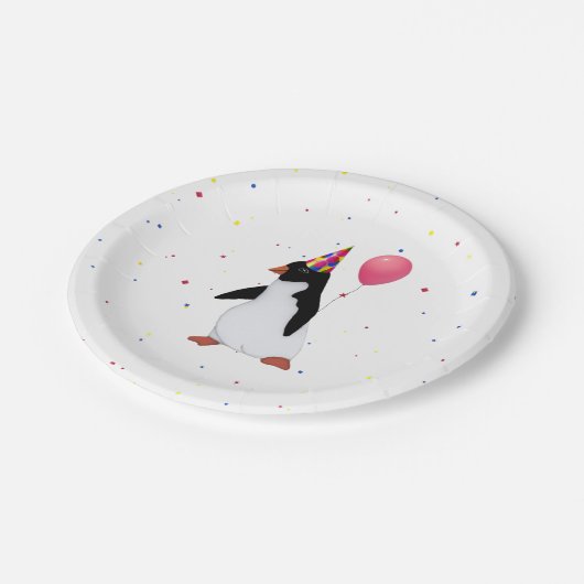 バルーン付ペンギン誕生日パーティー紙プレート ペーパープレート (アングル)