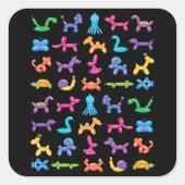 バルーン動物のカラーパターン – 子供とピエロパーティー スクエアシール (正面)