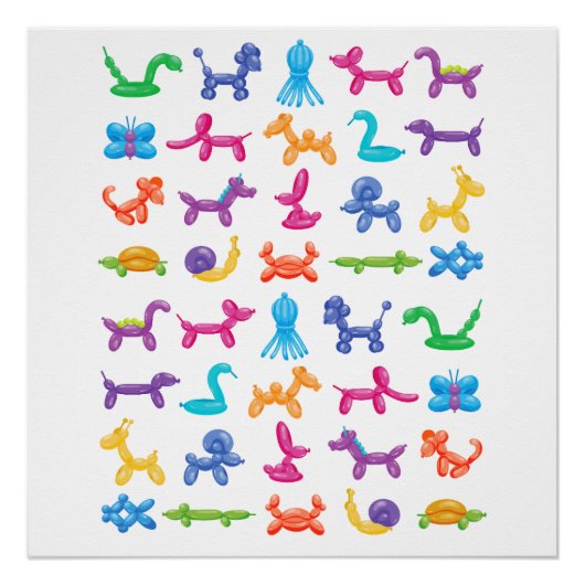 バルーン動物のカラーパターン – 子供とピエロパーティー ポスター (正面)