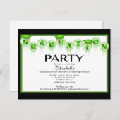 バルーン卒業パーティー招待状グリーンキャップ インビテーションポストカード (正面/裏面)