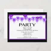 バルーン卒業パーティー招待状パープルキャップ インビテーションポストカード (正面/裏面)