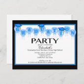 バルーン卒業パーティー招待状ブルーグラードキャップ インビテーションポストカード (正面/裏面)