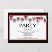 バルーン卒業パーティー招待状レッドグラッドキャップ インビテーションポストカード (正面/裏面)