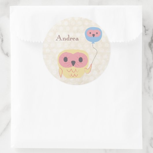 バルーン名ステッカー付きパーソナライズされたかわいいフクロウ ラウンドシール (バッグ)