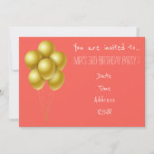 バルーン幼児の若い女の子の誕生日パーティー 招待状 (正面)