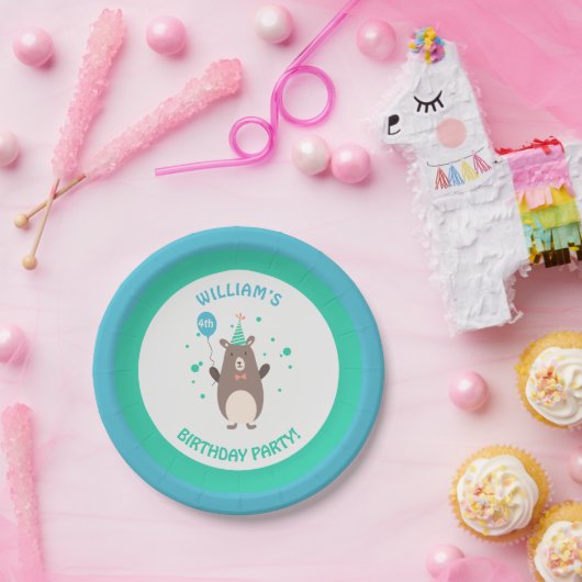 バルーン式の誕生日パーティーが開催されたかわいいクマ ペーパープレート (パーティー)