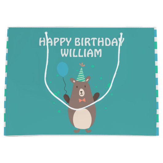 バルーン式の誕生日パーティーが開催されたかわいいクマ ラージペーパーバッグ (正面)