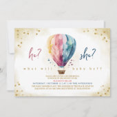 バルーン彼または彼女が赤ちゃんシャワーを明かす 招待状 (正面)