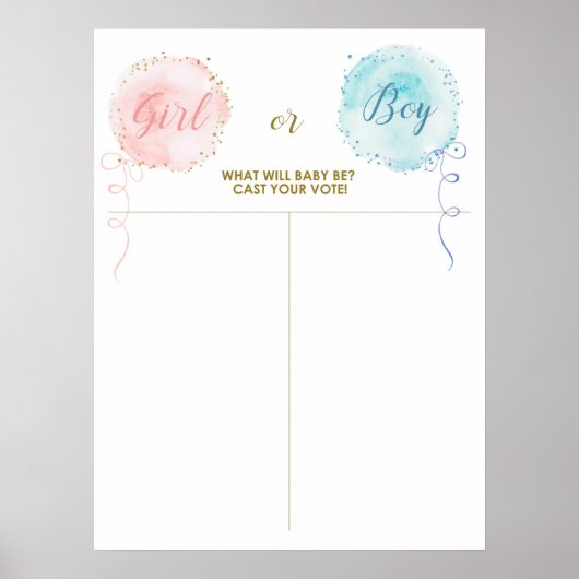 バルーン投票、赤ちゃん女の子または男の子をキャスト ポスター (正面)