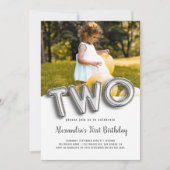 バルーン文字第2誕生日写真パーソナライズされた 招待状 (正面)