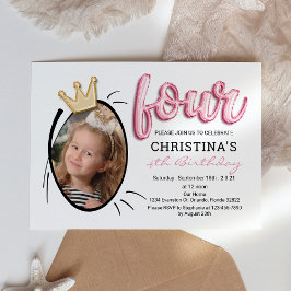 バルーン文字 | 4モダン歳の少女の写真 招待状