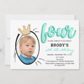 バルーン文字 | 4歳モダンの少年の写真 招待状 (正面)