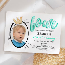 バルーン文字 | 4歳モダンの少年の写真 招待状