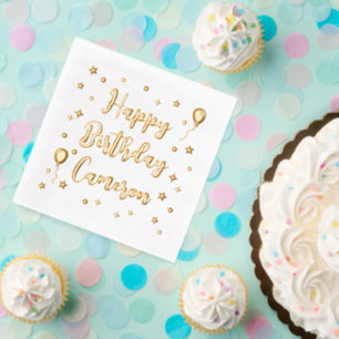 バルーン星紙吹雪ハッピーバースデー名 箔ナプキン