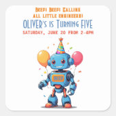 バルーン水彩付きロボットテーマ スクエアシール (正面)